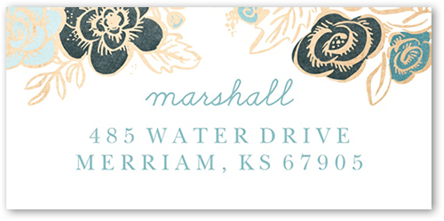 Gilded Flourish Address Label, Blue, Address Label, Matte