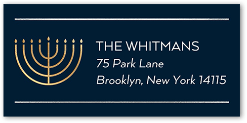 Elegant Menorah Address Label, Blue, Address Label, Matte