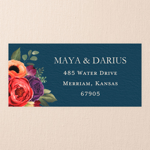 Blossom Burst Wedding Address Label, Blue, Address Label, Matte, Midnight