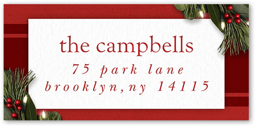Striped Fabric and Holly Address Label, Red, Address Label, Matte