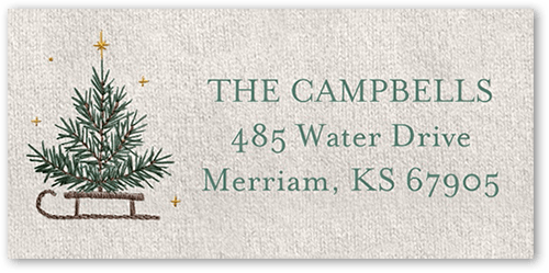 Embroidered Tree Address Label, Grey, Address Label, Matte, Whisper Gray