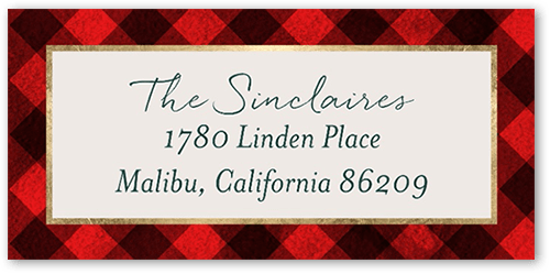 Art Deco Plaid Address Label, Red, Address Label, Matte