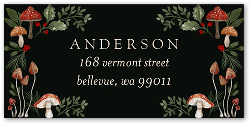 Painted Mushroom Address Label, Black, Address Label, Matte