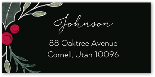 Large Holly Party Address Label, Black, Address Label, Matte, Black
