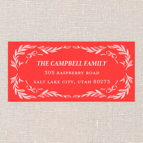 Floral Bow Border Address Label, Red, Address Label, Matte, Red