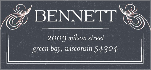 Vintage Scalloped Frame Address Label, Grey, Matte, Charcoal