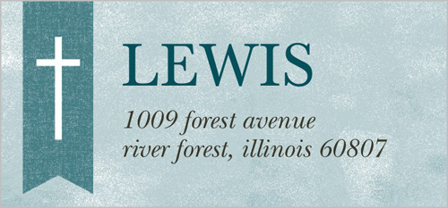 Cross Ribbon Boy Address Label, Blue, Matte, Powder