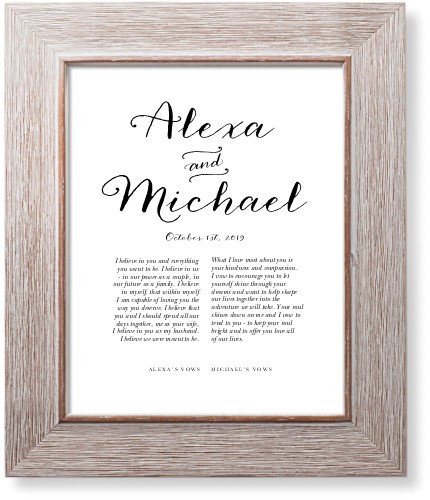 Elegant Wedding Vow Art Print, Rustic, Signature Card Stock, 8x10, Black