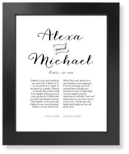 Elegant Wedding Vow Art Print, Black, Signature Card Stock, 11x14, Black