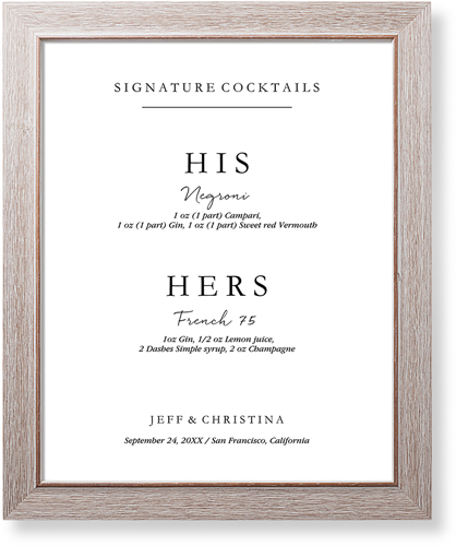 Cocktail Signage Art Print, Rustic, Signature Card Stock, 16x20, White