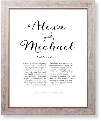 Elegant Wedding Vow Art Print, Rustic, Signature Card Stock, 16x20, Black