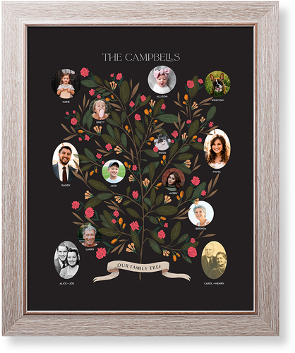 Blooming Family Tree Art Print, Rustic, Signature Card Stock, 16x20black