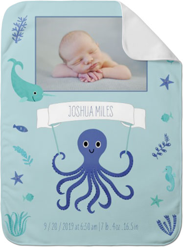 Nautical Octopus and Friends Blue Baby Blanket