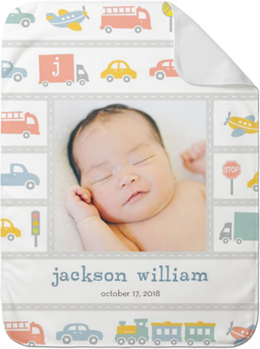 Transportation on the Move Baby Blanket, -White