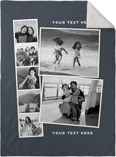 Modern Filmstrip Collage Fleece Photo Blanket, Sherpa, 30x40, Gray, gray