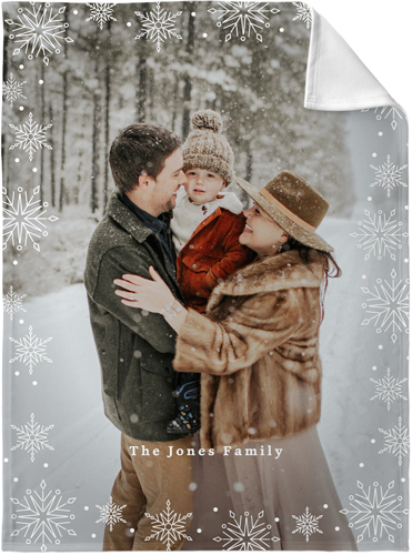 Snowflake Overlay Portrait Fleece Photo Blanket, Fleece, 30x40, White