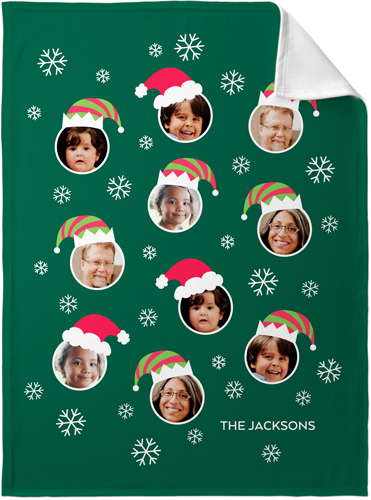 Festive Floating Faces Fleece Photo Blanket, Fleece, 30x40, Green, spruce