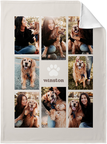Pet Paw Collage Fleece Photo Blanket, Fleece, 30x40, Beige