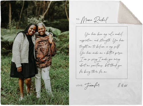 Handwritten Letter Fleece Photo Blanket, Sherpa, 30x40, White