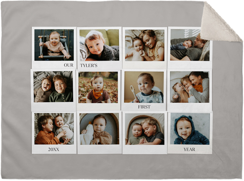 First Year Frames Fleece Photo Blanket, Sherpa, 30x40, Gray, stone