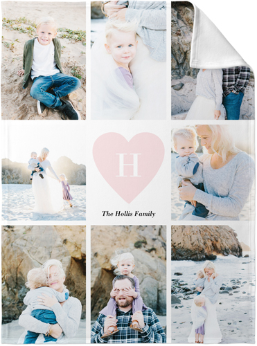 Painted Heart Monogram Fleece Photo Blanket, Fleece, 30x40, Pink