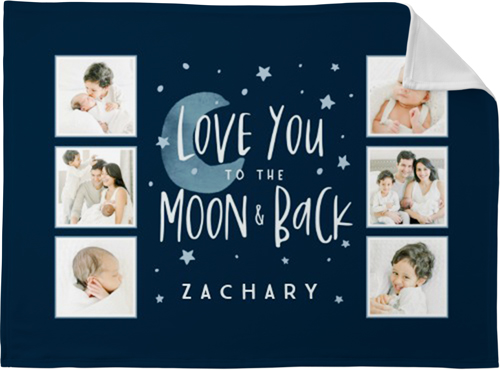 Love You To The Moon Stars Fleece Photo Blanket, Fleece, 30x40, Blue