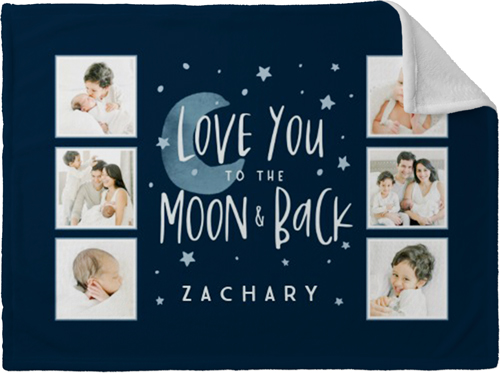 Love You To The Moon Stars Fleece Photo Blanket, Plush Fleece, 30x40, Blue