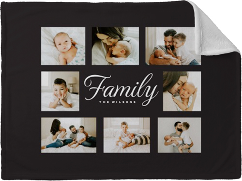 Classic Family Script Collage Fleece Photo Blanket, Plush Fleece, 30x40, Gray