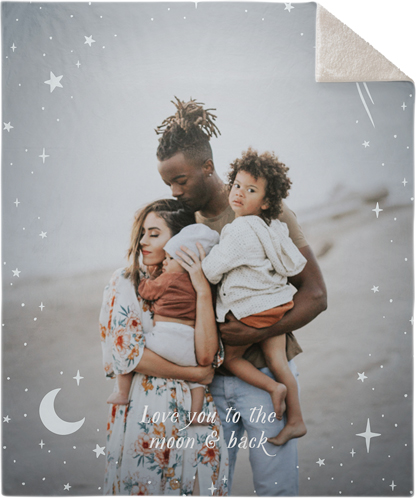 Moon And Stars Overlay Fleece Photo Blanket, Sherpa, 50x60, Gray