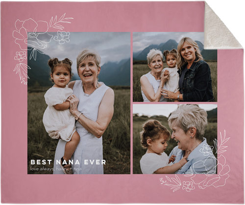 Floral Corners Fleece Photo Blanket, Sherpa, 50x60, Pink