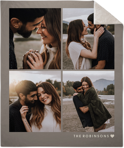 Modern Name Heart Fleece Photo Blanket, Sherpa, 50x60, Beige, wheat