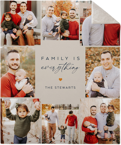 Family Collage Script Portrait Fleece Photo Blanket, Sherpa, 50x60, Beige, wheat
