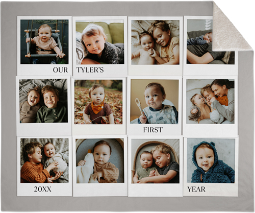First Year Frames Fleece Photo Blanket, Sherpa, 50x60, Gray, stone