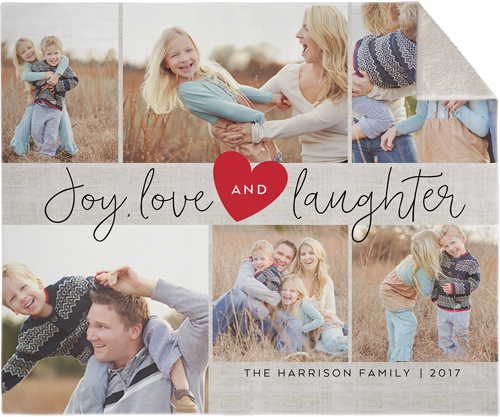 Joy Love Laughter Fleece Photo Blanket, Sherpa, 50x60, Gray