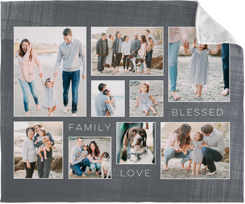 Family Love Blessed Collage Fleece Photo Blanket, Fleece, 50x60, Gray