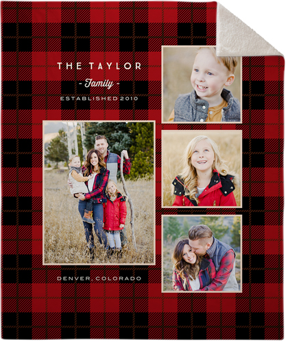 Rustic Plaid Red Fleece Photo Blanket, Sherpa, 50x60, Red