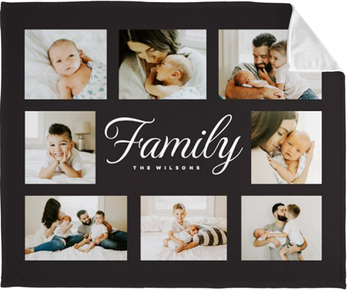 Classic Family Script Collage Fleece Photo Blanket, Plush Fleece, 50x60, Gray