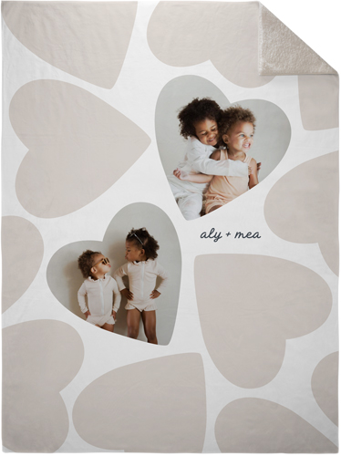 Heart Repeat Fleece Photo Blanket, Sherpa, 60x80, Beige, wheat