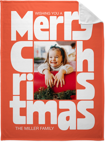 Bold Christmas Wishes Fleece Photo Blanket, Plush Fleece, 60x80, Orange, coral