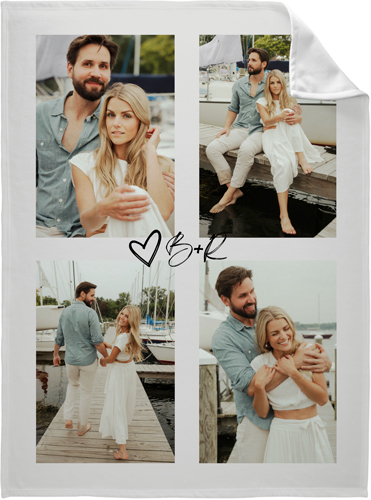 Minimalist Heart Initials Fleece Photo Blanket, Fleece, 60x80, Gray, silver lining