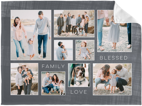 Family Love Blessed Collage Fleece Photo Blanket, Fleece, 60x80, Gray