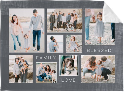 Family Love Blessed Collage Fleece Photo Blanket, Plush Fleece, 60x80, Gray
