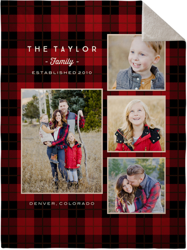 Rustic Plaid Red Fleece Photo Blanket, Sherpa, 60x80, Red