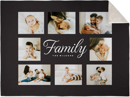 Classic Family Script Collage Fleece Photo Blanket, Sherpa, 60x80, Gray