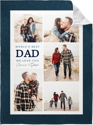 World's Best Dad Denim Fleece Photo Blanket, Fleece, 60x80, Blue