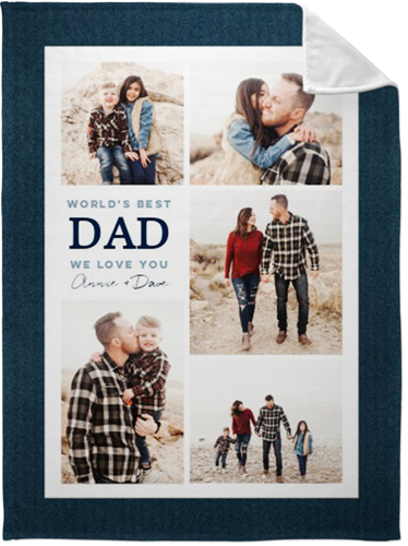 World's Best Dad Denim Fleece Photo Blanket, Plush Fleece, 60x80, Blue