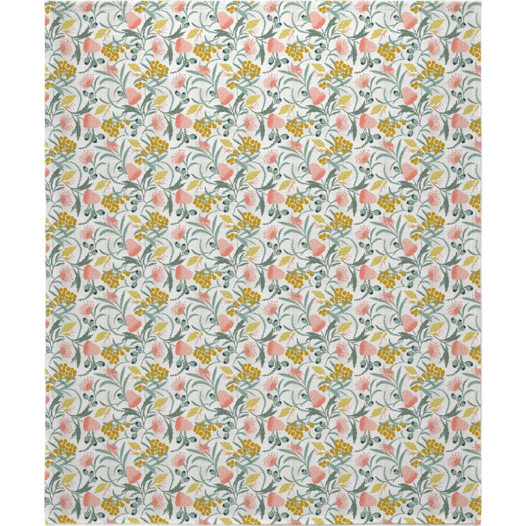 Flora Australis - Botanical - White Blanket, Fleece, 50x60, Multicolor