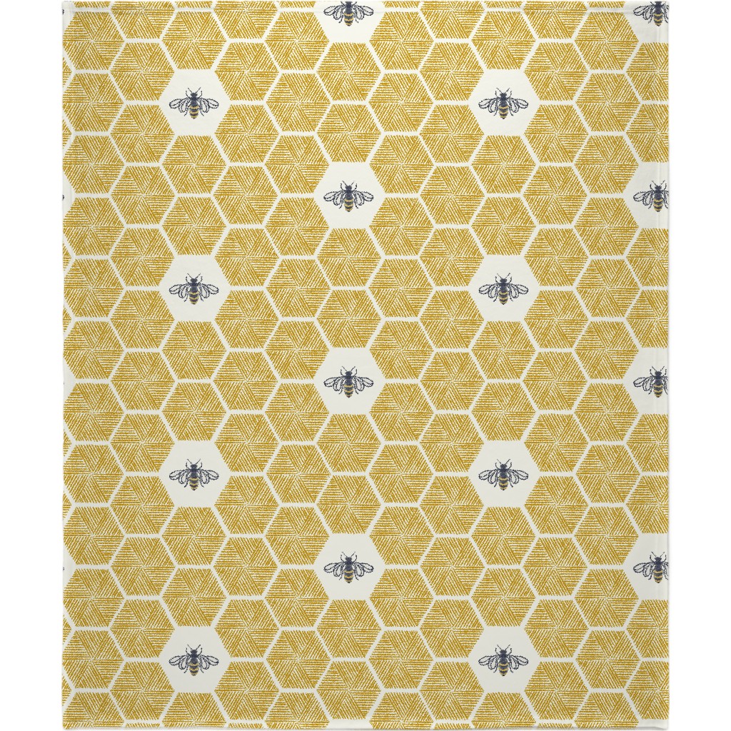 Bees & Honeycomb - Gold Blanket, Fleece, 50x60, Yellow