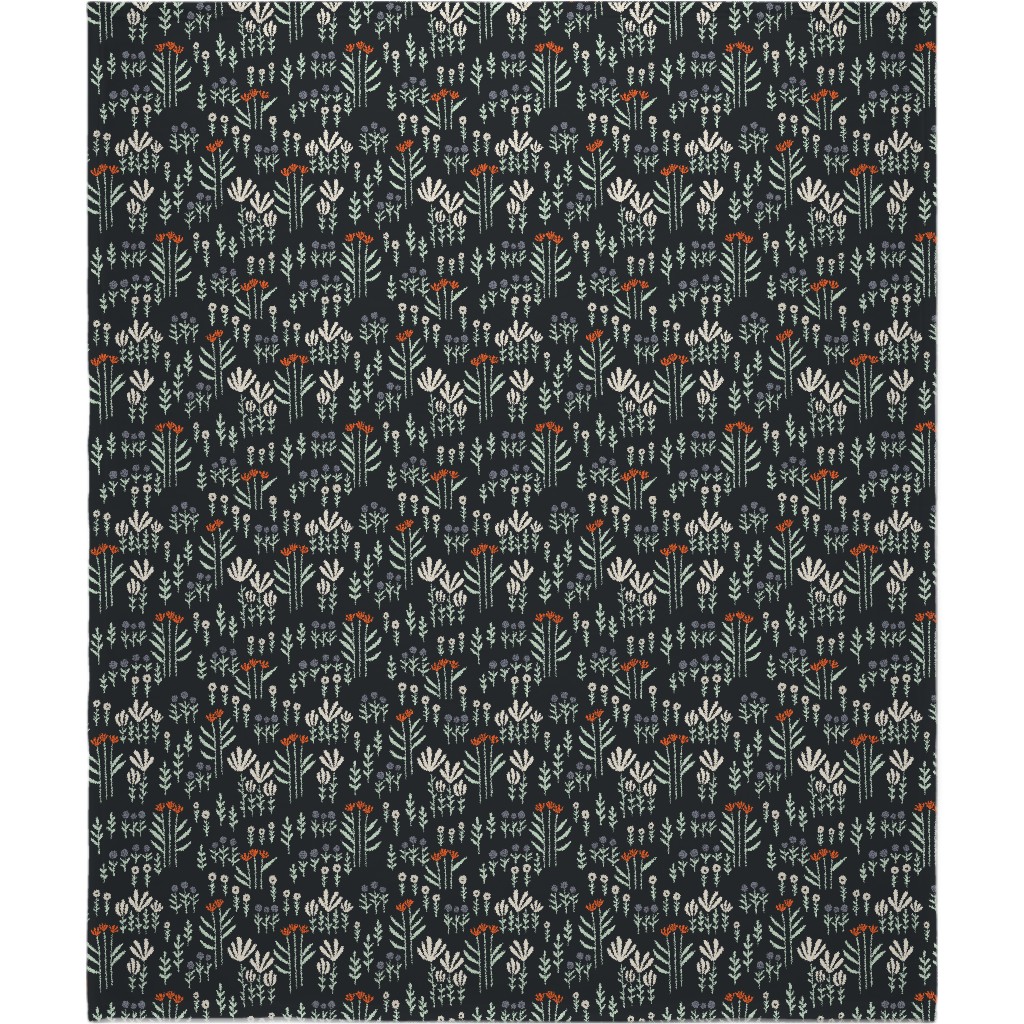 Delicate Floral - Orange and White Blanket, Fleece, 50x60, Black, Black