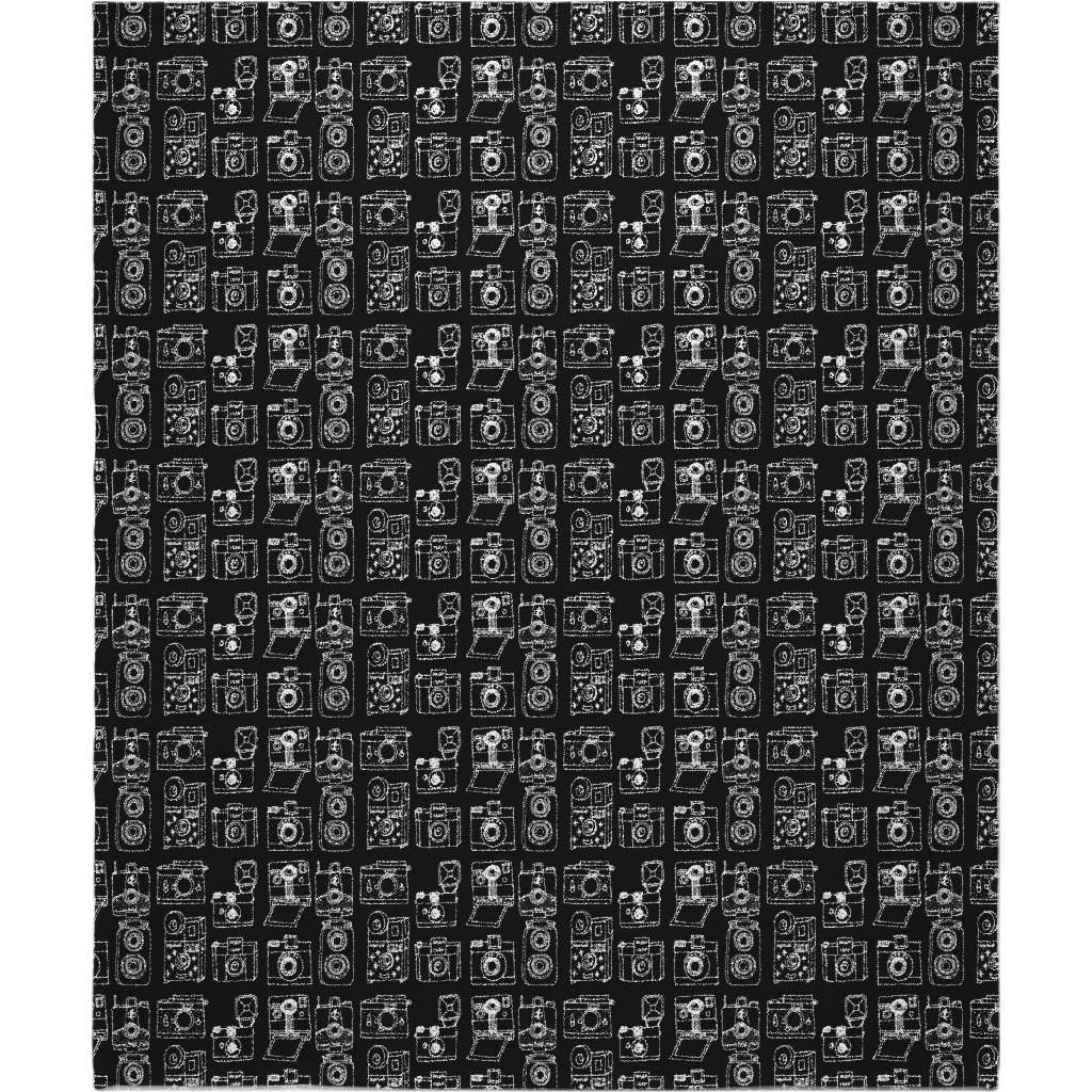 Vintage Cameras - Black and White Blanket, Fleece, 50x60, Black, Black